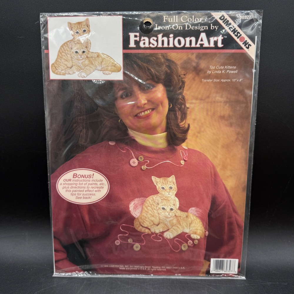 Vintage Dimensions FashionArt Iron On Design Kitten Cat Animal 90s Y2K